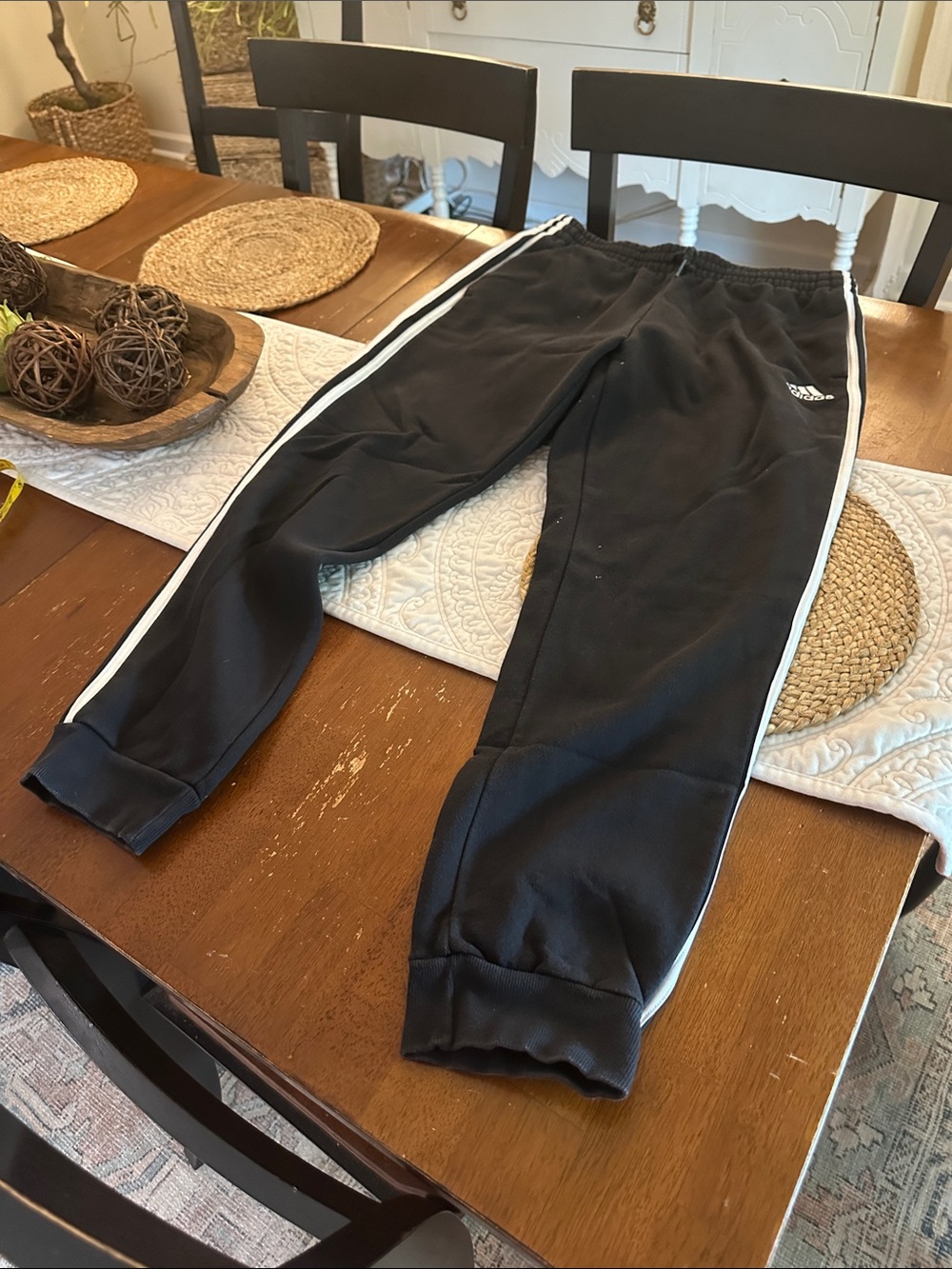 adidas Black Joggers with White Side Stripes